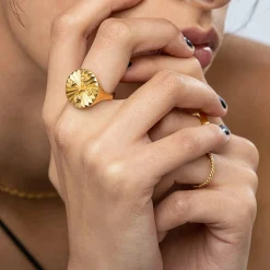 Tyra Initial Medallion Ring - Gold Vermeil