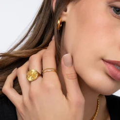 Tyra Initial Medallion Ring - Gold Vermeil