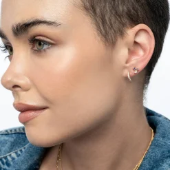 Wave Hoop Stud Earrings with Cubic Zirconia - Gold Vermeil