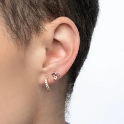 Wave Hoop Stud Earrings with Cubic Zirconia - Gold Vermeil