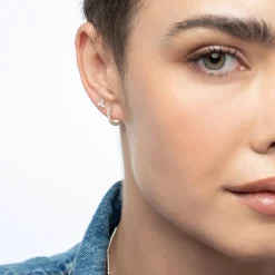 Wave Hoop Stud Earrings with Cubic Zirconia- Silver