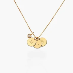 Willow Disc Initial Necklace With 0.2 Ct Heart Shaped Diamond - Gold Vermeil