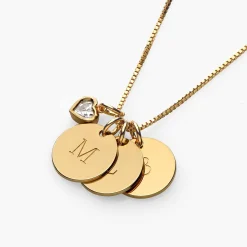 Willow Disc Initial Necklace With 0.2 Ct Heart Shaped Diamond - Gold Vermeil