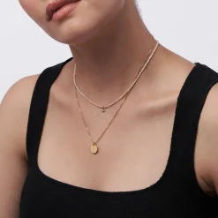 Willow Disc Initial Necklace with Diamond - Gold Vermeil