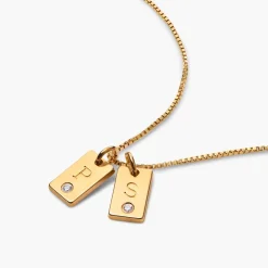 Willow Tag Initial Necklace with Diamond - Gold Vermeil