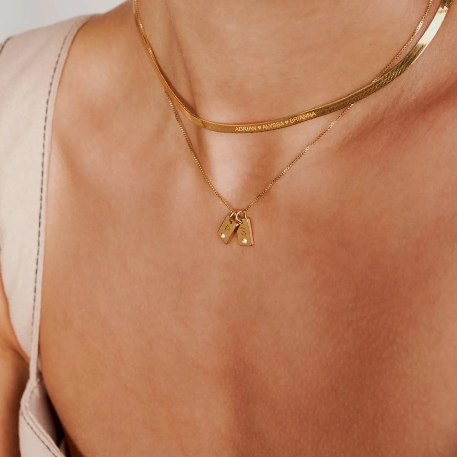 Willow Tag Initial Necklace with Diamond - Gold Vermeil
