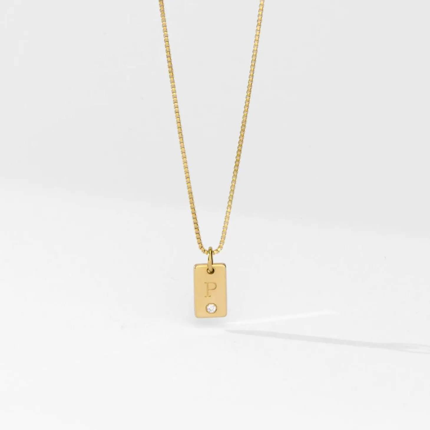 Willow Tag Initial Necklace with Diamond - Gold Vermeil